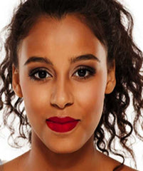 African American woman wearing Mexican Fiesta Roja lipstick by Plum & York