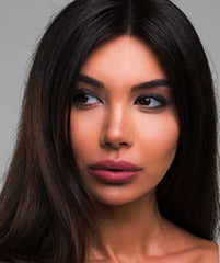 Latina wearing Dubai Dust Rose lipstick by Plum & York, pink lipstick for olive skin