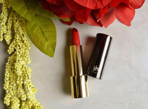 Argentine Red Tango lipstick by Plum & York, makeup for olive to darker skin tones